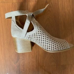 Beige/Gray Sandal Heels